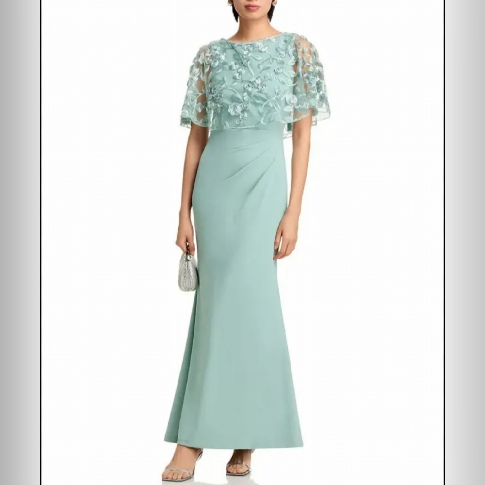 Eliza J Embroidered Cape Overlay Gown